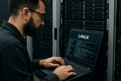 Linux system administrator working on servers